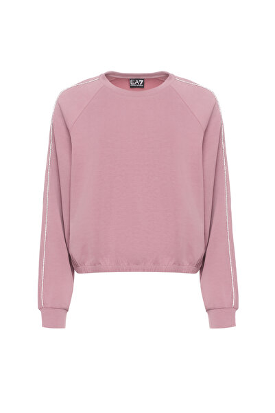 EA7 Men's Metallic Effect Logo Long Sleeve Relaxed Fit Elasticated Hem Pink Tracksuit Top 7W000444 Af1264