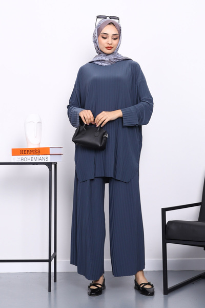 İmajButik Antrasit Piliseli Sandy Tunik Pantolon Takım