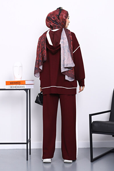 İmajButik Plum Hooded Paneled Modal Set