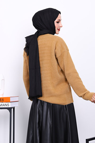 İmajButik Biscuit Bow Detail Angora Soft Knit Cardigan