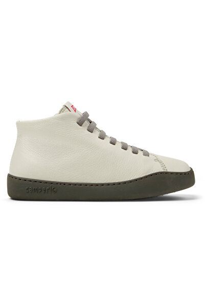 CAMPER Women Beige Genuine Leather Zippered Ankle Boots Elastic Lace Detail Classic Flat Sole PeuTouring