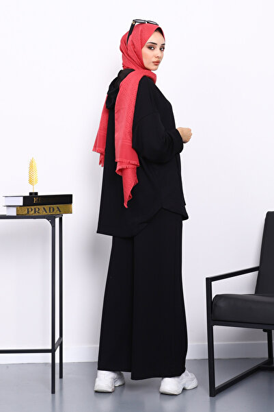 İmajButik Black Short Front Long Back Tunic Trouser Suit
