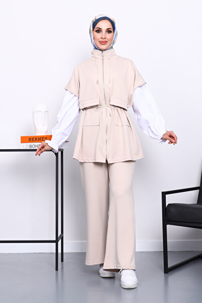 İmajButik Modal Suit with Stone Zipper Vest and Pants