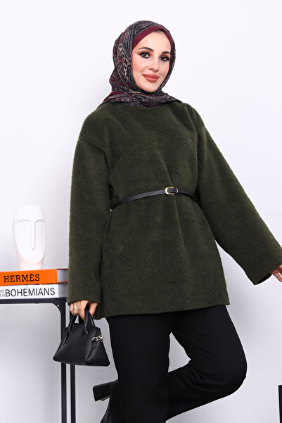İmajButik Khaki Belted Angora Tunic