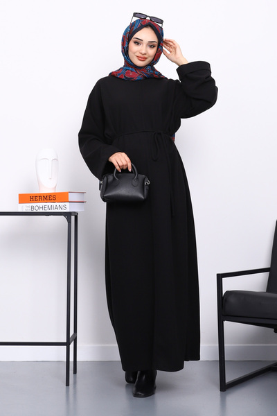 İmajButik Μαύρο μακρύ φόρεμα με ραμμένο μπροστινό μέρος oversized