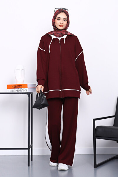 İmajButik Plum Hooded Paneled Modal Set