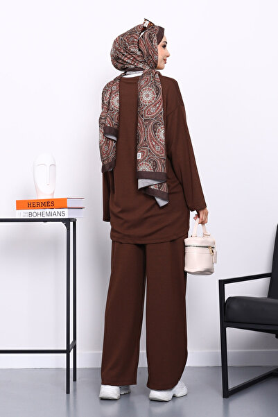 İmajButik Καφέ Μοντέλο Σετ Παντελόνι με Λεπτομέρεια στο Μπροστινό μέρος
