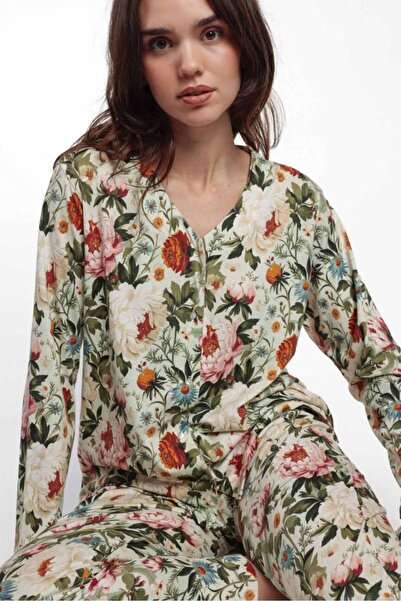 AYYILDIZ 63598 Yeşil Çiçek Desenli Pijama Takımı