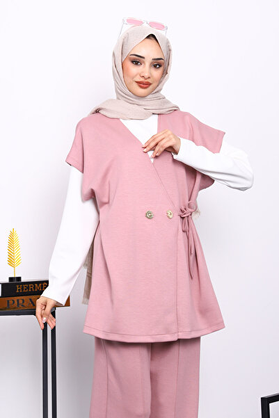 İmajButik Pudra Vest Set Tunic Pants Triple Set