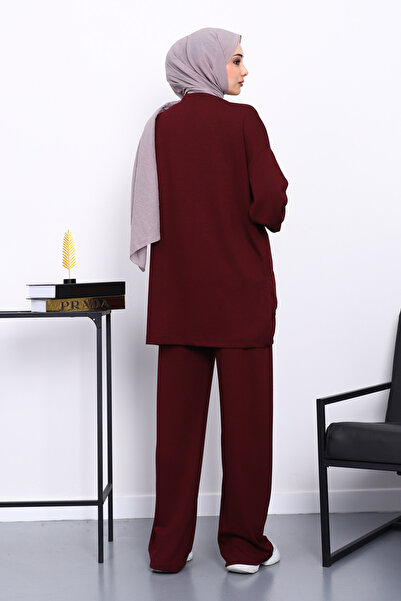 İmajButik Mürdüm Yan Cepli Omuz Parçalı Alt Çımalı Modal Takım