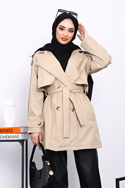 İmajButik Stone Double-Breasted Lined Trench Coat