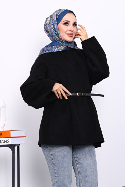 İmajButik Black Angora Tunic with Waist Belt