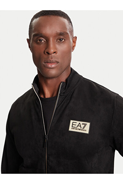 EA7 Men's Mock Neck Regular Fit Zip Closure Long Sleeve Black Tracksuit Top 7m000674 Af16718-Uc001