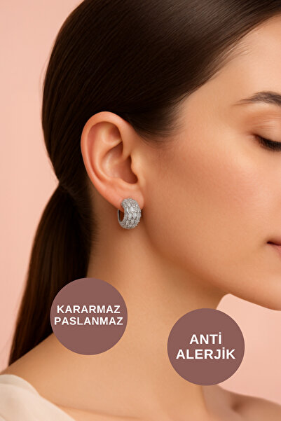 KAYOUBI Kadın Antialerjik Kararmaz Suya Dayanıklı Günlük Gece Abiye İçin Bombe Zirkon Taşlı Gold Çelik Küpe