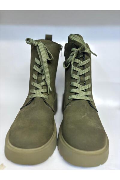 Mira Deri Genuine Nubuck 5 cm Wedges Heels with Laces - Zippered Women's Boots Palermo