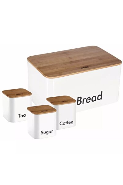 Kinghoff Set cutie pentru pâine albă cu 3 recipiente din oțel, capace din bam...