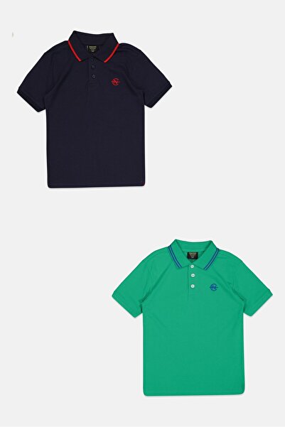 Nautica Kids Boy 2 Piece Brand Logo Short Sleeve Polo Shirt, Multicolor