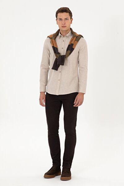 U.S. Polo Assn. Men's Dark Beige Long Sleeve Basic Shirt 50307686-Vr088