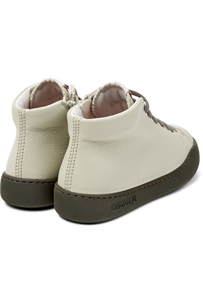 CAMPER Women Beige Genuine Leather Zippered Ankle Boots Elastic Lace Detail Classic Flat Sole PeuTouring