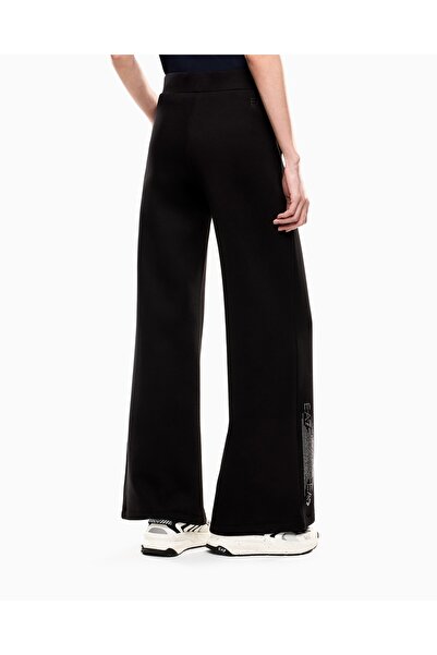 EA7 Men's High Waist Wide Leg Relaxed Fit Pocket Detail Black Sweatpants 7W000526 Af13151-Uc001