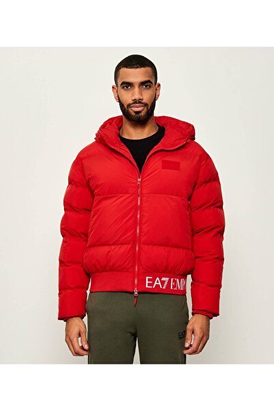 EA7 Men's Hooded Collar Zipper Closure Letter Pattern Pocket Detail Red Jacket 7m000710 Af15951-U5008