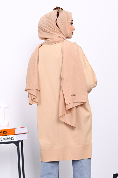 İmajButik Biscuit Crowbar Patterned Cold Yarn Knitwear Tunic