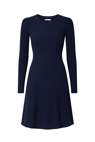 Mixray 6888 Kadın Bisiklet Yaka Triko Elbise Lacivert