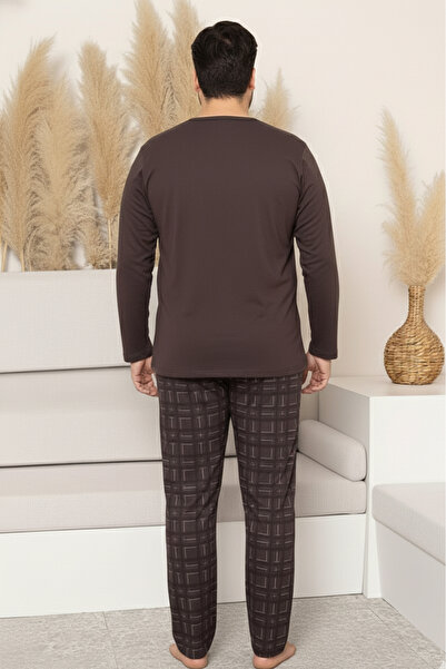 Farya Home Plus Size Cotton Long Sleeve Plaid Checkered Men's Pajama Set