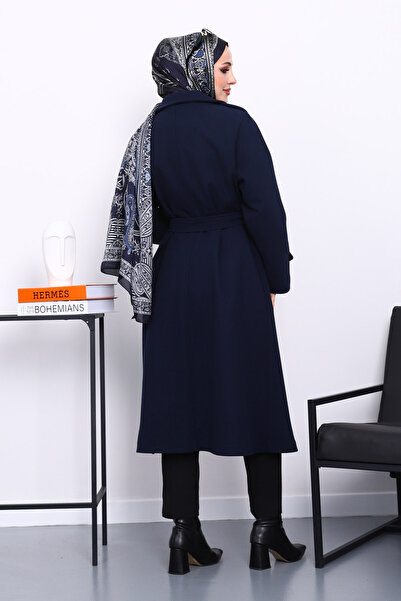 İmajButik Μπουφάν με κορδόνια σε μπλε ναυτικό χρώμα διπλό πέτο