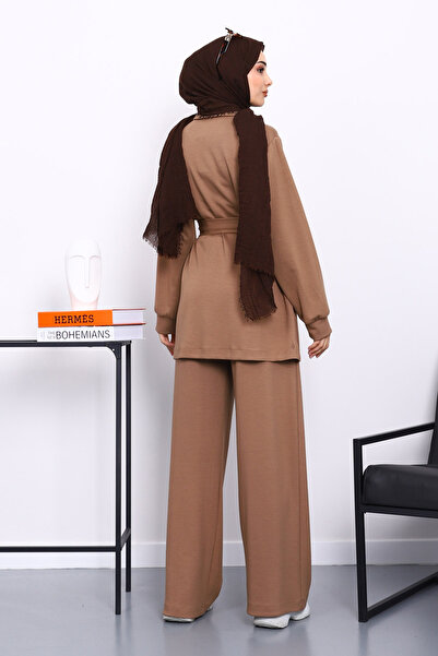 İmajButik Modal Suit with Mink Pocket and Waist Belt