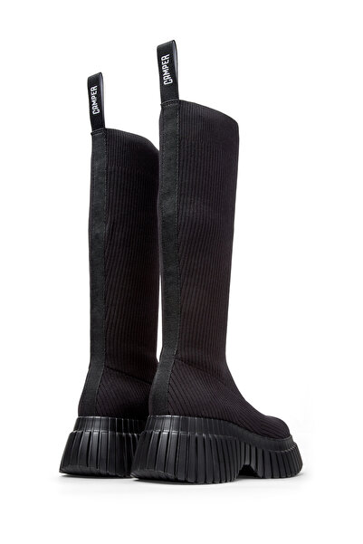 CAMPER Women Black Knee-High Sock Boots Thick Heeled Daily Ribbed Detail Light Eva Sole PixBcn