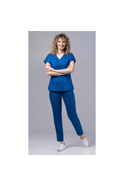 OEM Costum medical pentru femei, bluză și pantaloni, slim fit, FLEXI AMBRA, bleumarin