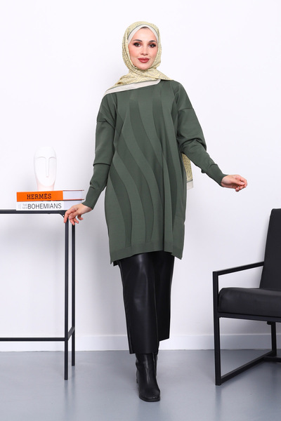 İmajButik Haki Soğuk İplik Merserize Triko Tunik