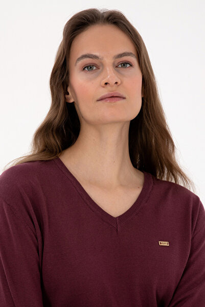 U.S. Polo Assn. Women's Burgundy V-Neck Basic Kaza 50313598-Vr177