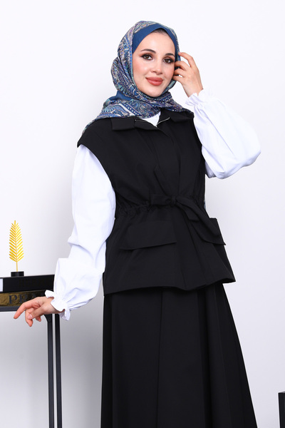 İmajButik Black Pocket Vest and Skirt Bondit Set
