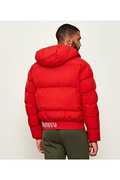 EA7 Men's Hooded Collar Zipper Closure Letter Pattern Pocket Detail Red Jacket 7m000710 Af15951-U5008