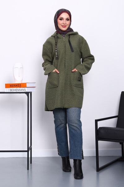 İmajButik Χακί παλτό με κουκούλα και τσέπες