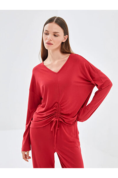 LC Waikiki Lcw Dream Red V-Neck Women's Pajamas Set