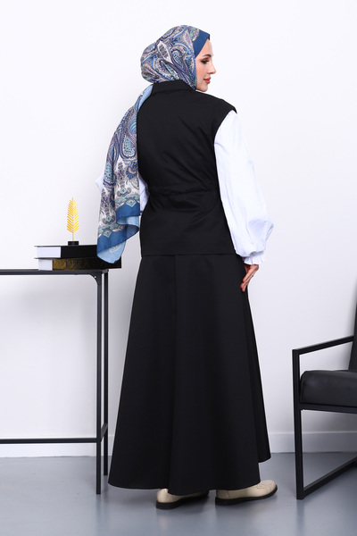 İmajButik Black Pocket Vest and Skirt Bondit Set