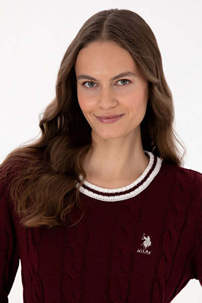 U.S. Polo Assn. Women's Burgundy Crew Neck Sweater 50317182-Vr014