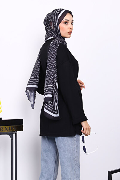 İmajButik Black Tunic with Slits on the Sides and Drawstring Waist