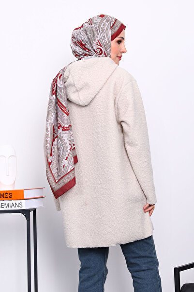 İmajButik Πέτρινο παλτό με κουκούλα και τσέπες