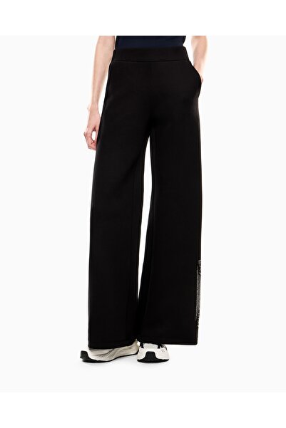 EA7 Men's High Waist Wide Leg Relaxed Fit Pocket Detail Black Sweatpants 7W000526 Af13151-Uc001