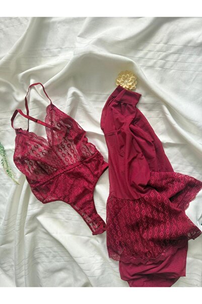 Sweet Love Kadın Borda Sabahlıklı Bodysuit