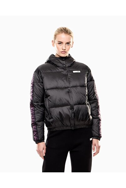 EA7 Men's Hooded Collar Zipper Closure Quilted Puffer Long Sleeve Black Jacket 7W000681 Af16413-U8117