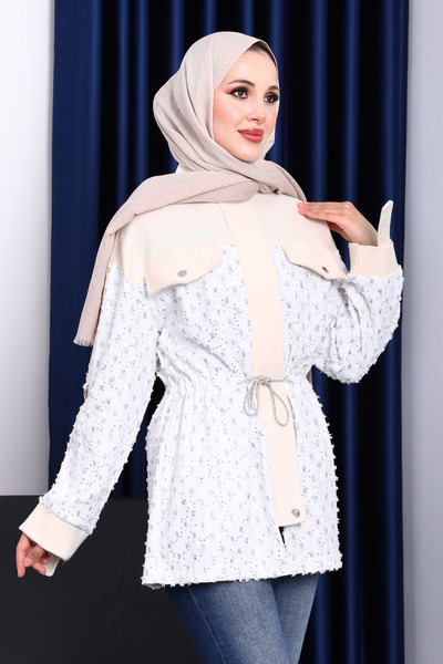 İmajButik Ecru Pocketed Waist-Tie Jacket