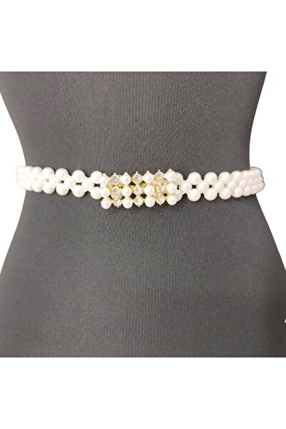 FashionForYou Curea elastică TYE cu perle, cataramă decorativă dreptunghiular...