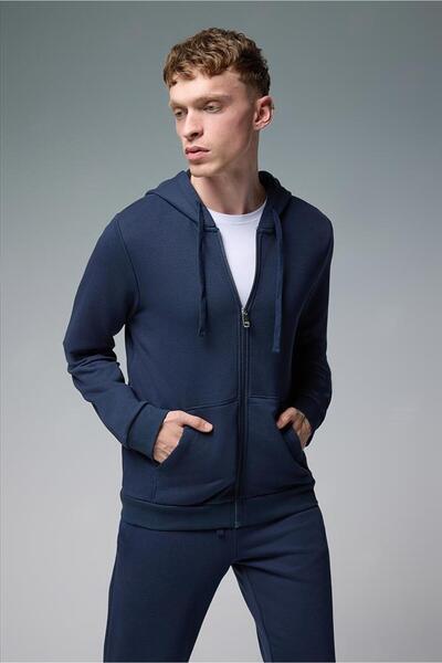 VENA Чоловічий Greg Капюшонний Світшот з застібкою-блискавкою 100% бавовна - Синій