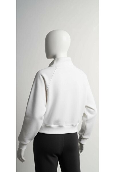 MİLANRA Hanorac crop cu jumătate de fermoar Dikyaka pentru femei, cu detaliu cu mâneci raglan tricou