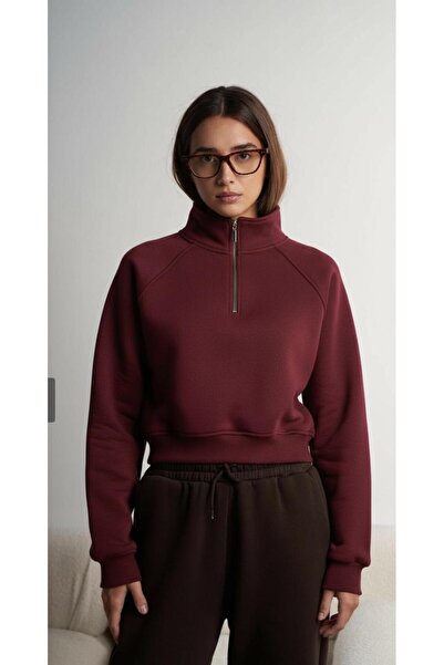 MİLANRA Γυναικείο φούτερ με μισό φερμουάρ και λεπτομέρεια με μανίκια ρεγκλάν